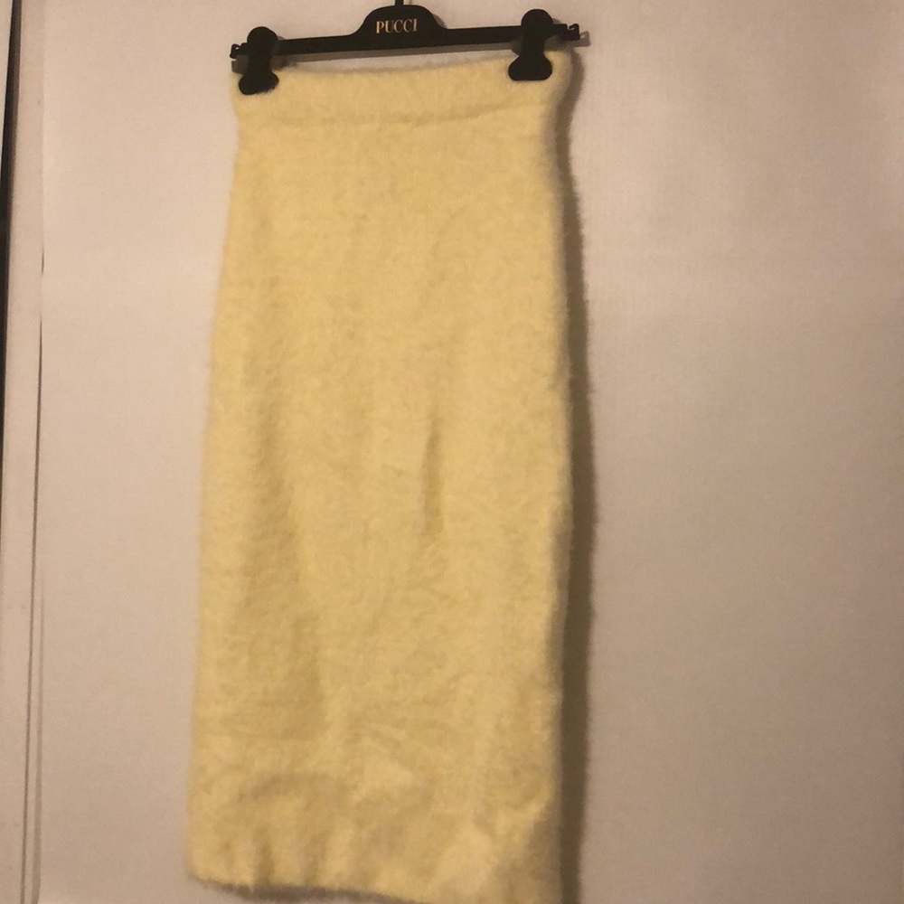 The Frankie Shop pale yellow knit fuzzy skirt